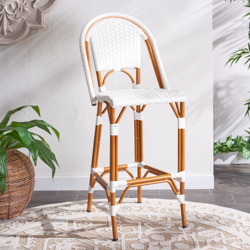 Bar Stool Painted Slat Back Wood Frame Coastal Transitional Style
