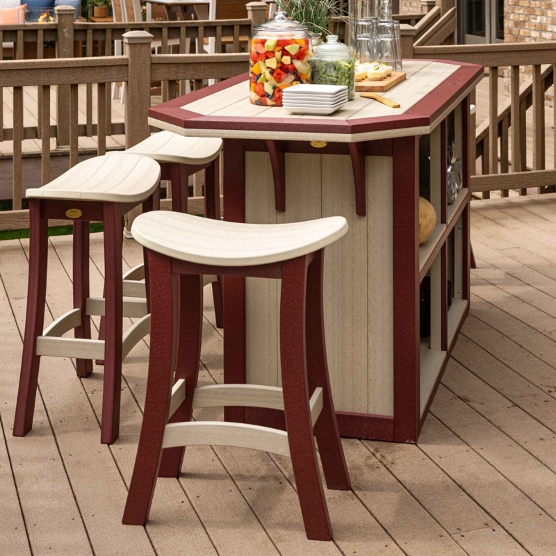 Bar Stool, Poly Lumber Saddle Seat, Two-Tone Charcoal and White Finish