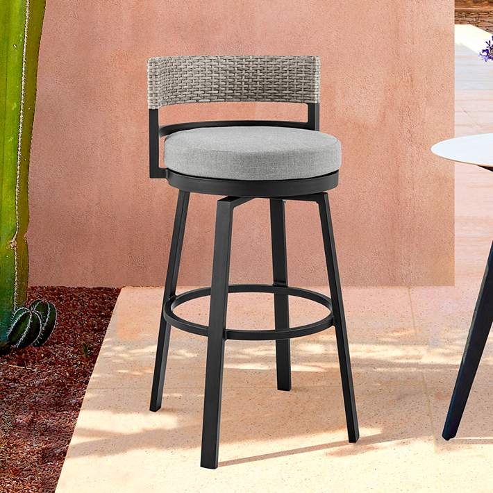Bar Stool Scrolled Back Swivel Seat, Traditional Black Metal Seating