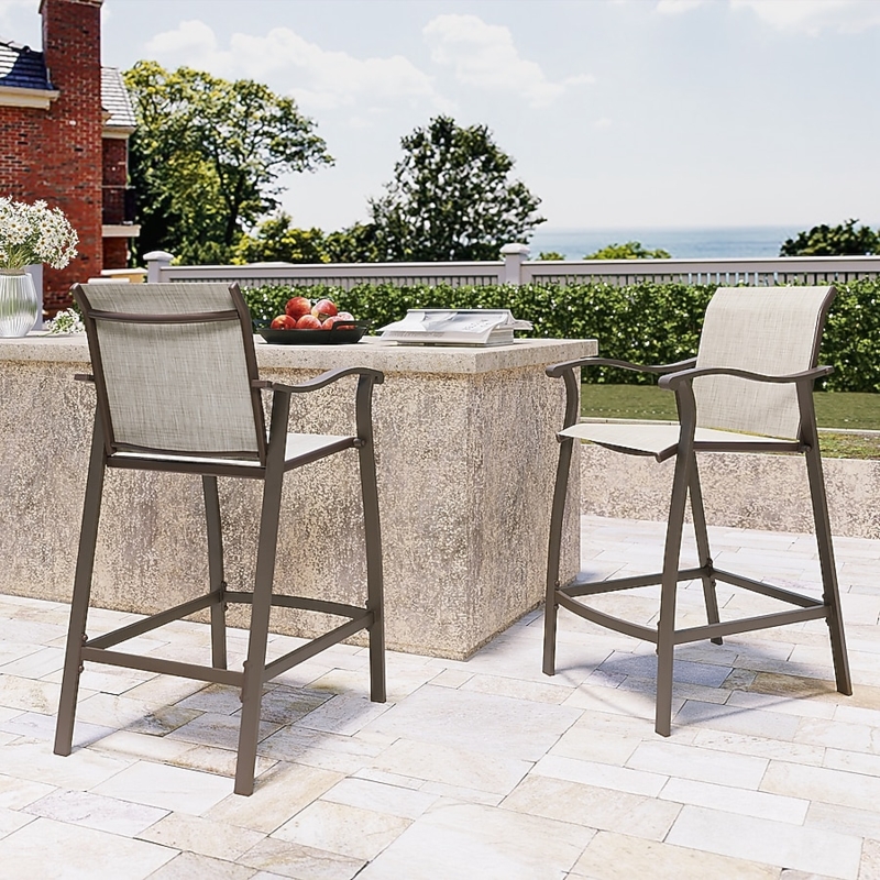 Bar Stool Set, Aluminum Frame, Off-White Mesh Sling Seat, Antique Brown