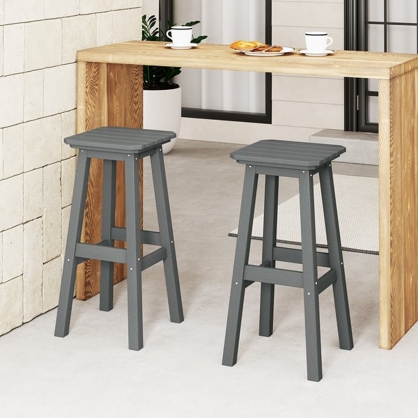 Bar Stool Set of 2 Dark Green All-Weather HDPE Backless