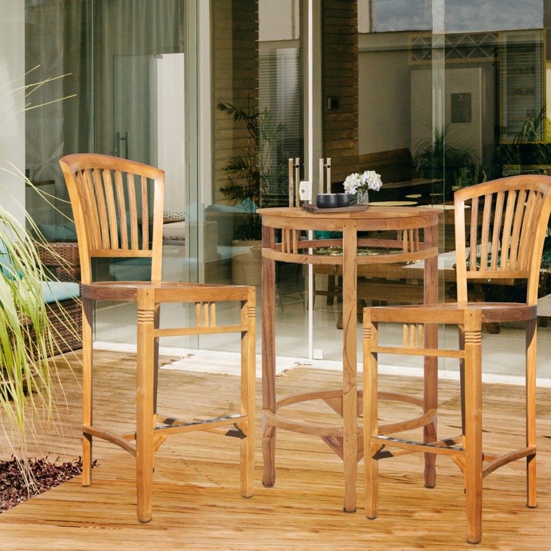 Bar Stool Slatted Back Traditional Wood Contoured Seat