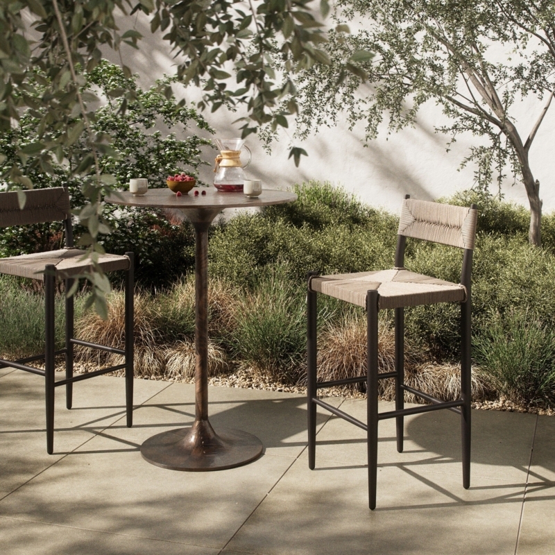 Bar Stool Slatted Metal Design Textured Dune Finish Outdoor