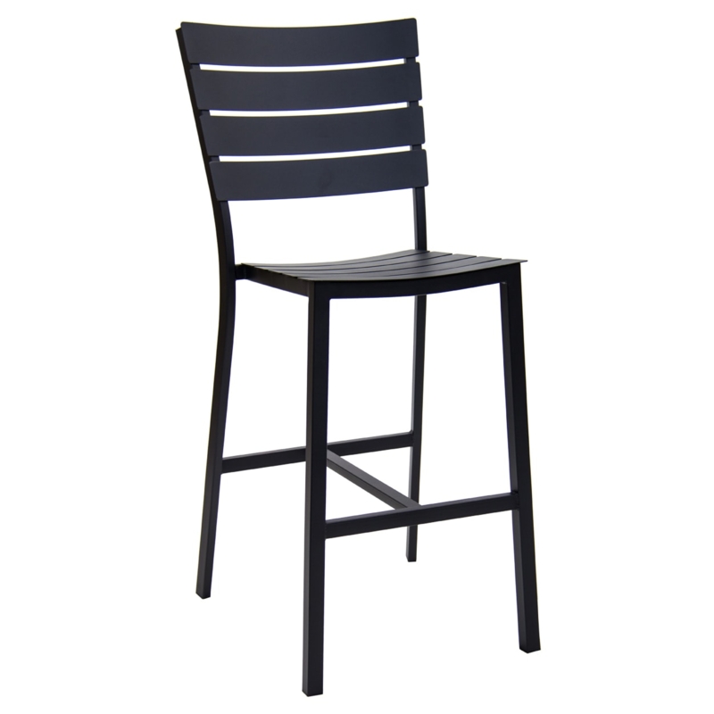 Bar Stool Slatted Metal Silver Finish Industrial Patio Seating