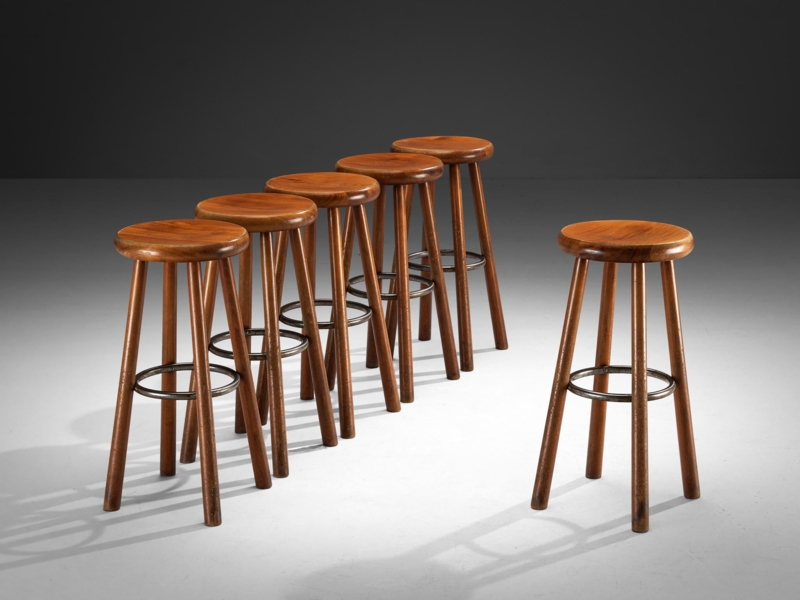 Bar Stool Solid Wood Frame Curved Backrest Tapered Legs