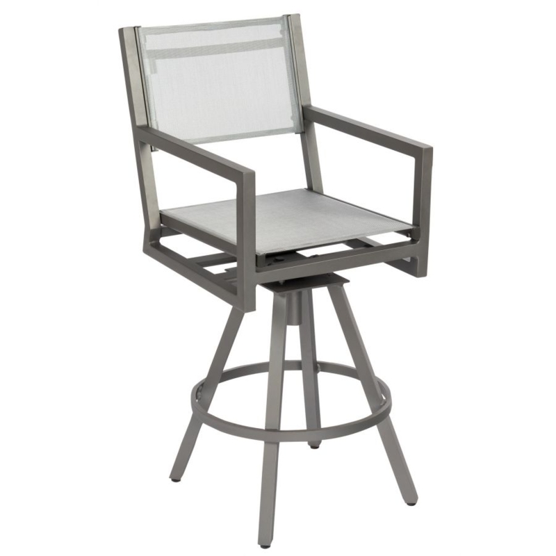 Bar Stool Swivel Breathable Sling Seat Charcoal Contemporary Poolside