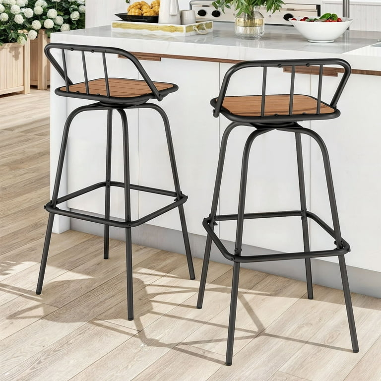 Bar Stool Swivel Lattice Back Dark Brown Transitional Garden Patio Set