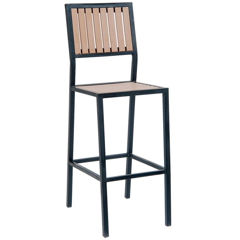 Bar Stool Vertical Slats, Wood-Toned Seat Modern Industrial Patio Seating