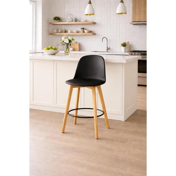 Bar Stool White Molded Shell with Eiffel Legs, Modern Kitchen Chair