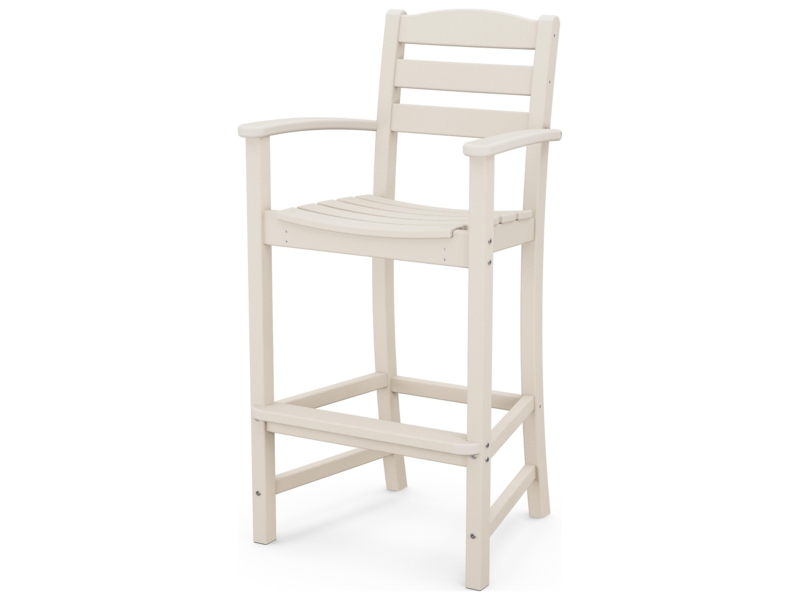 Bar Stool White Slat Back Integrated Armrests Traditional