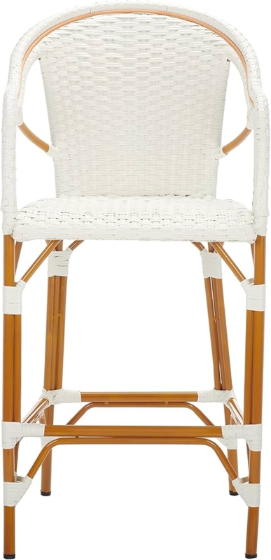 Bar Stool White Slatted Back with Arms Coastal Patio Seating