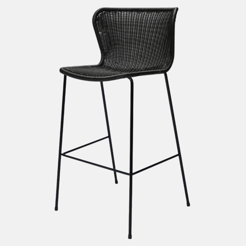 Bar Stool Winged Back Woven Texture, Modern Coastal Charcoal Seating