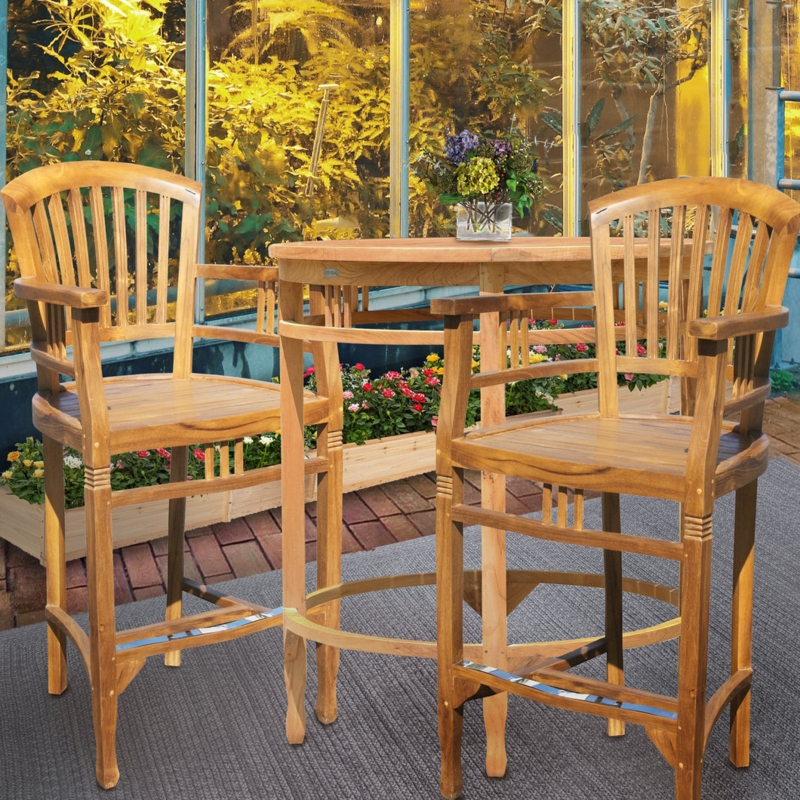Bar Stool with Curved Armrests Golden Brown Wood Teak