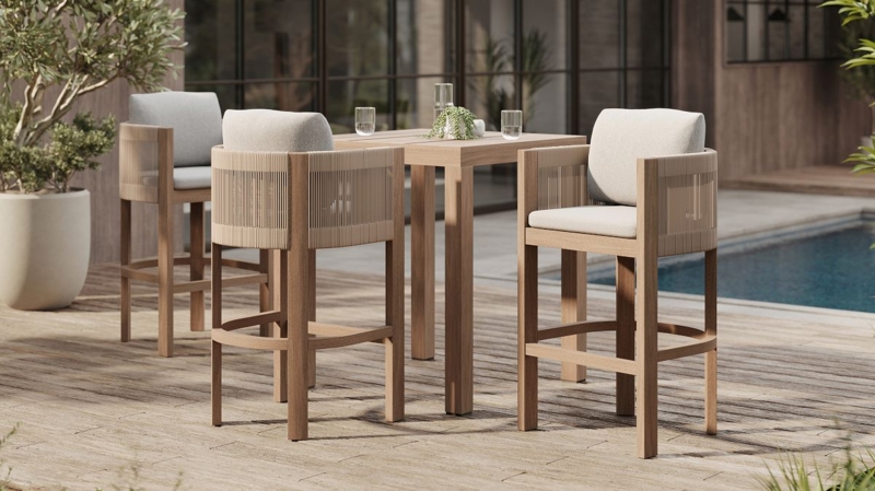 Bar Stool with Driftwood Finish Frame and Woven Rope Backrest