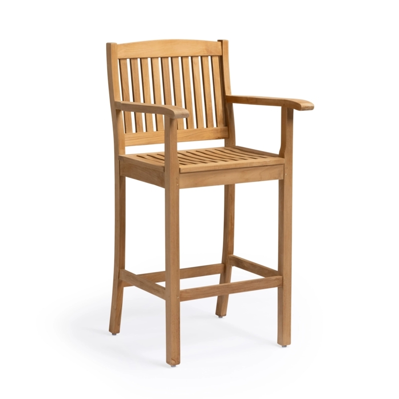Bar Stool with Integrated Armrests Slatted Teak Outdoor Patio Seating