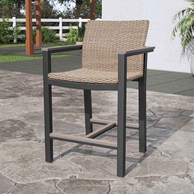 Bar Stool with Slatted Design for Outdoor Bar Height Seating