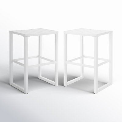 Bar Stool with Slatted Seat, Backless Silhouette, and White Finish