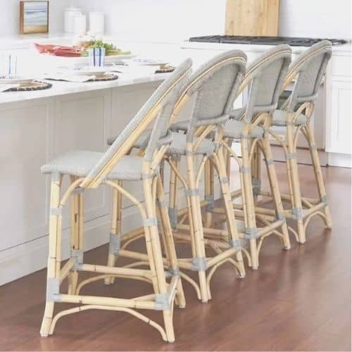Bar Stool with White Painted Legs and Natural Woven Scooped Seat