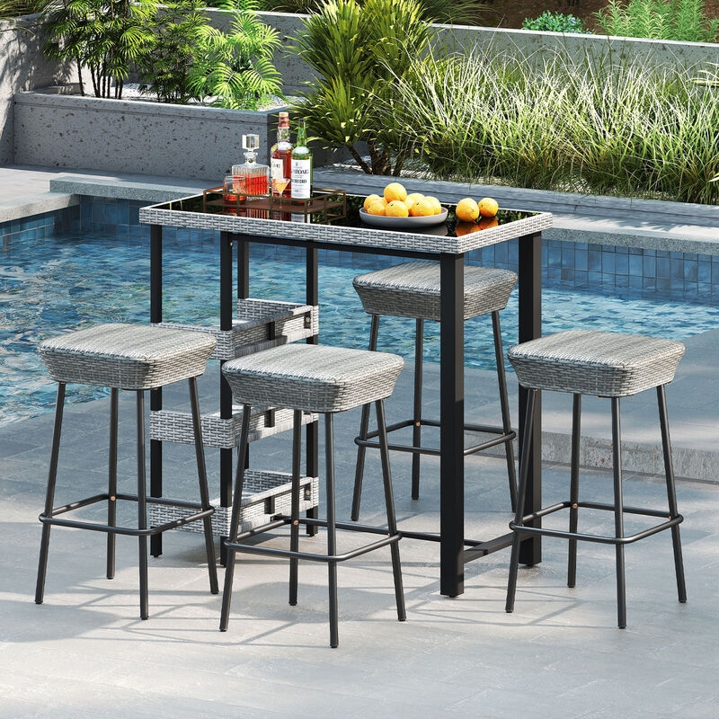 Bar Stool Woven Rattan Seat Black Sled Base, Modern Rattan Bar Stools