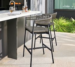Bar Stool Woven Rope Back Dark Bronze Frame Charcoal Gray Cushion