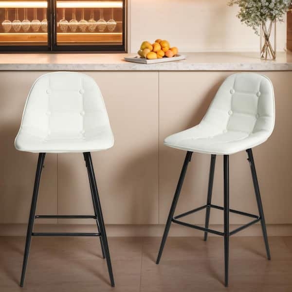Bar Stools 2-Pack Black Metal Frame Off-White Seat Cushions