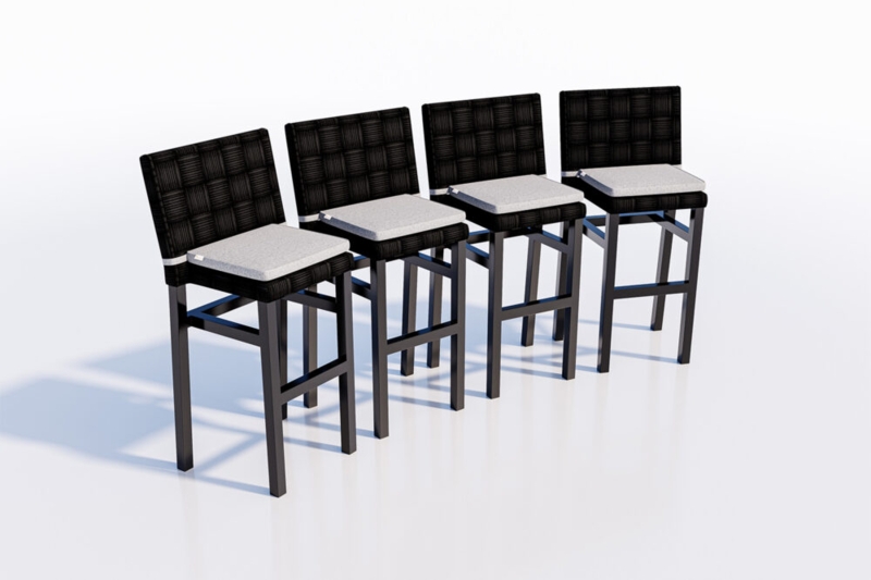 Bar Stools 4-Pack Black Slat Back Frame Contrast Cushions Coastal