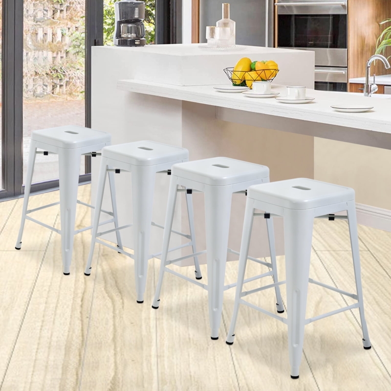 Bar Stools featuring a matte white finish and tapered legs. (61)