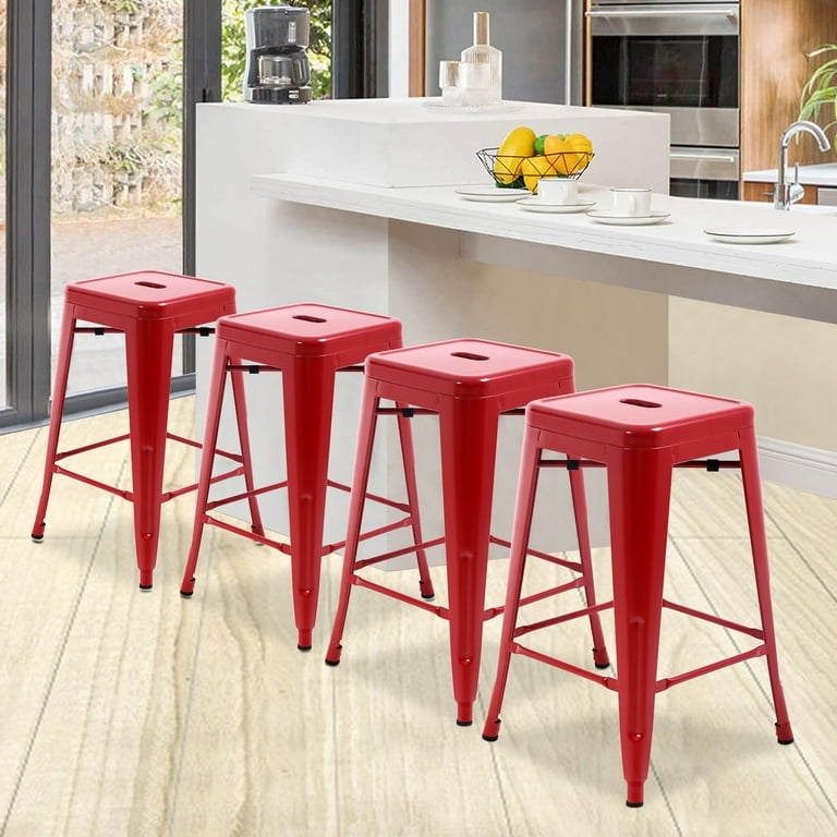 Bar Stools Industrial Silhouette Backless Design Metal Stackable