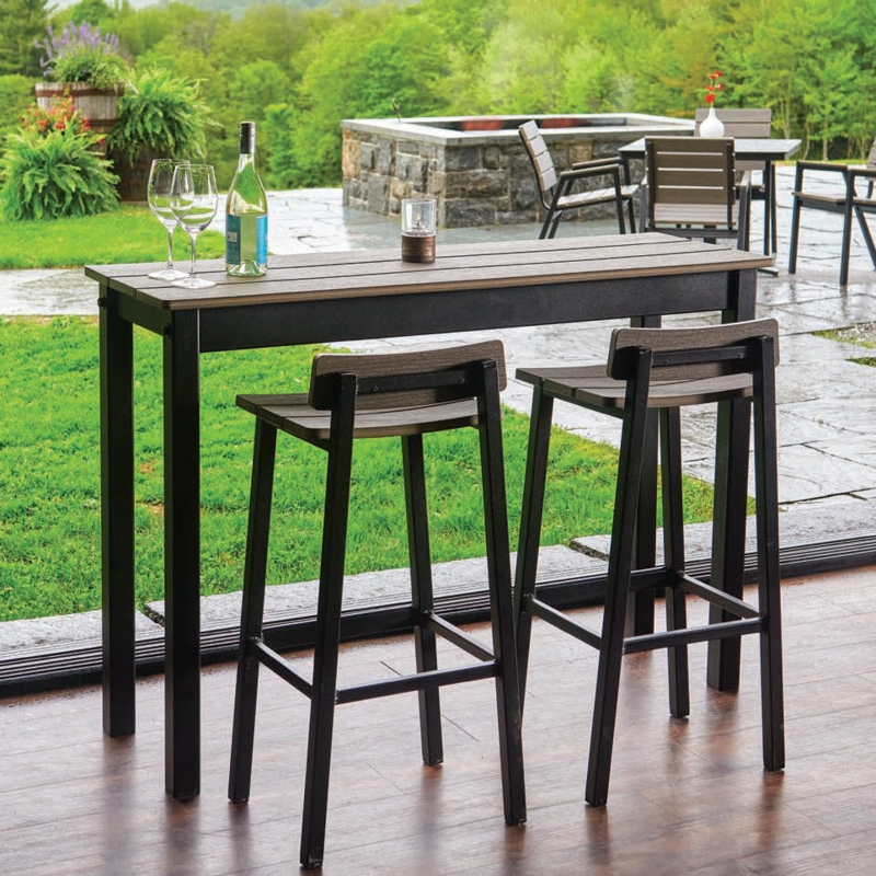 Bar Stools Low Back Marine Grade Polymer Slats Silver Frame Coastal