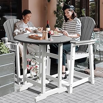 Bar Table Round Charcoal Grey Slatted Resin Bar Height
