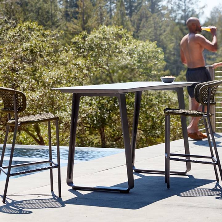 Bar Table Sled Base Metal Rectangular Sleek Outdoor Height