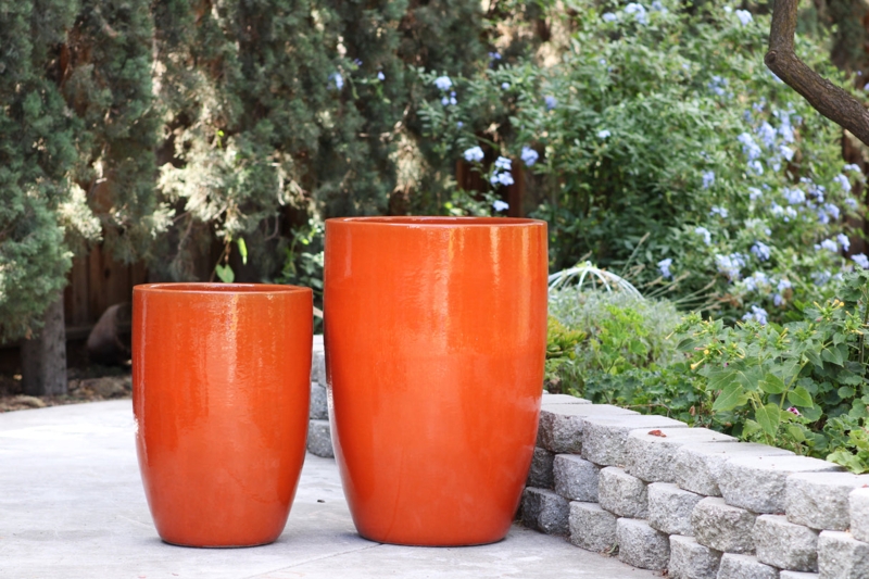 Barrel Planter Lavish Red Color Tall Silhouette Distressed Weathered