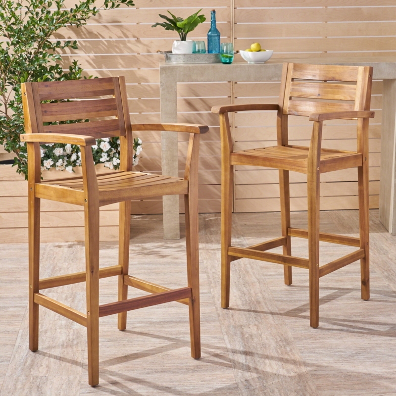 Barstool Ladder Back Slatted Seat Four Sided Footrest Rustic