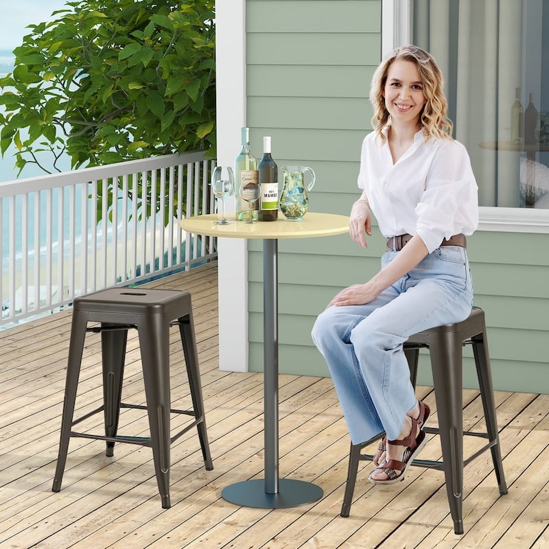 Barstool Set of 4 Black Metal Backless Square Seat Industrial