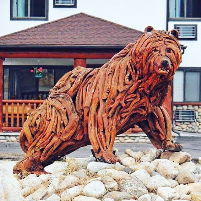 Bear Animal Statue Life Sized Driftwood Mosaic Rustic Outdoor Decor
