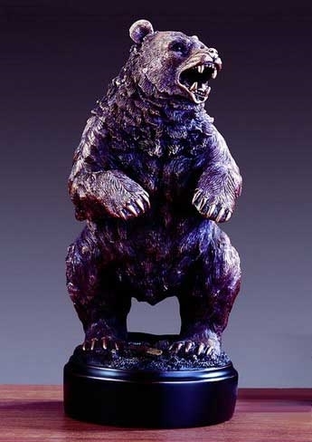 Bear Figurine Dark Brown Walking Pose Open Mouth Sculpted Fur Decor