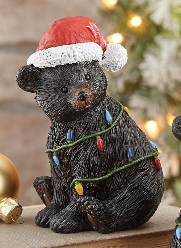 Bear Santa Figurine, String Light Prop, Rustic Bear Christmas Decor