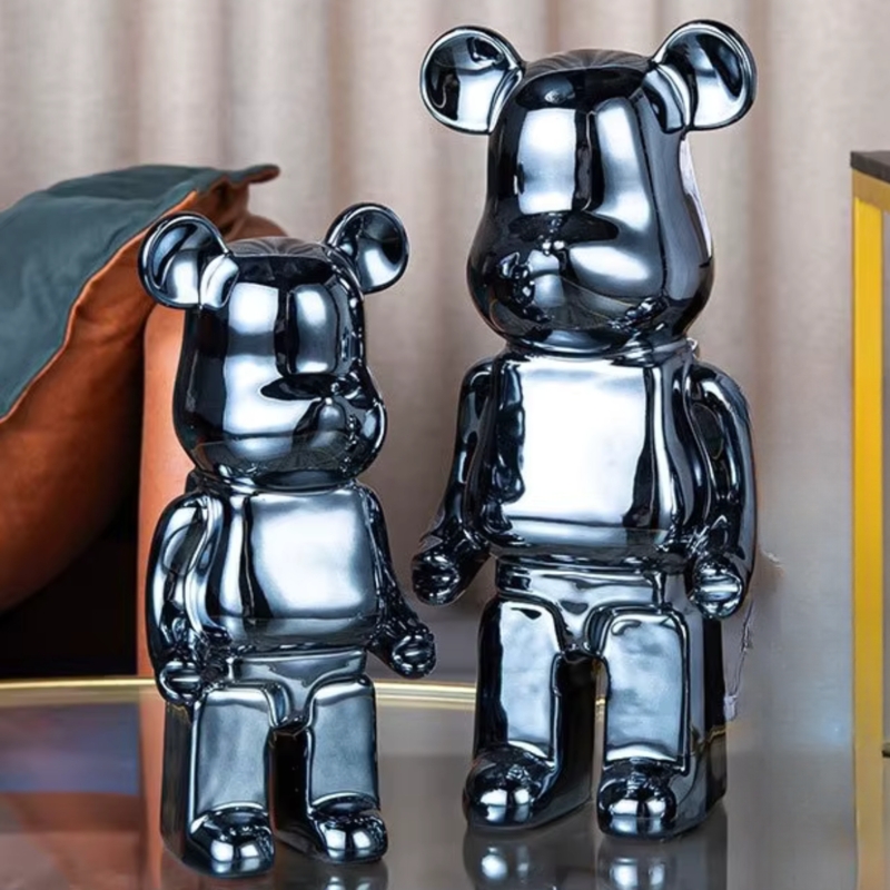 Bear Sculpture Glossy Paint Splatter Pattern Pop Art Playful Decor