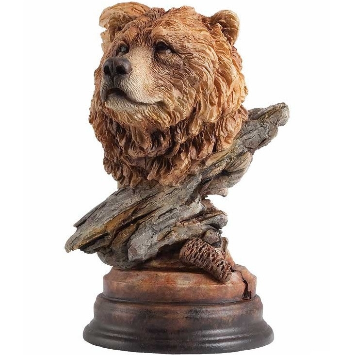 Bear Sculpture Hand Carved Look Fur Texture Rustic Lodge Decor Seated