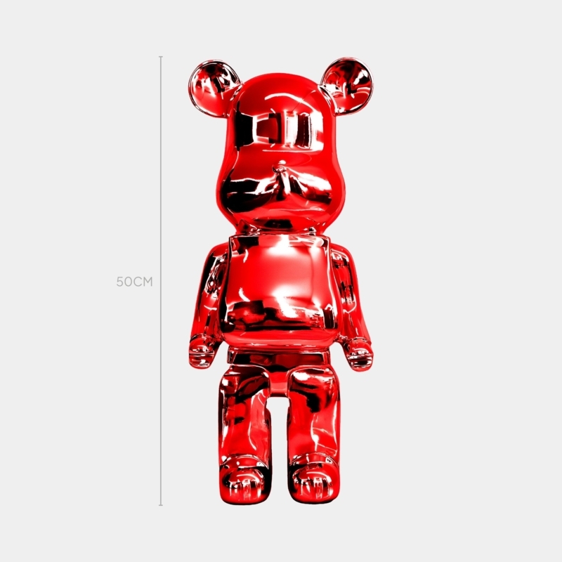 Bear Sculpture Translucent Ruby Red Resin, High Gloss Minimalist Pop Art