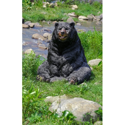 Bear Statue, Large Seated Pose, Realistic Fur Detail, Charcoal Finish