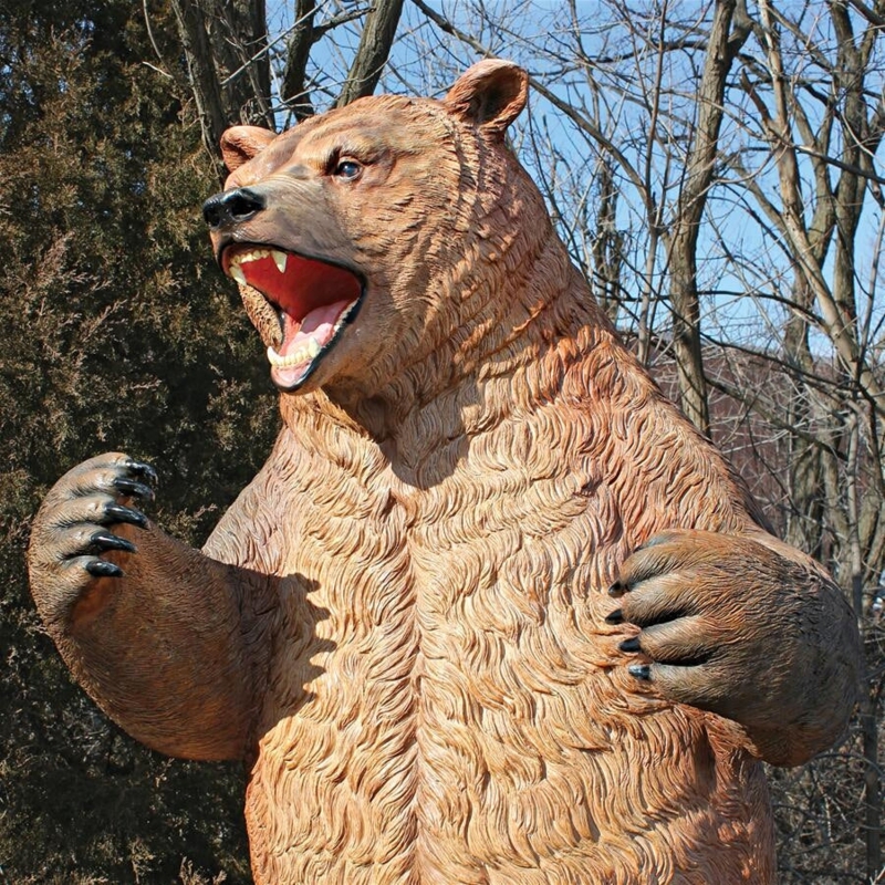 Bear Statue, Wildlife Decor Rugged Growling Expression, Realistic Fur