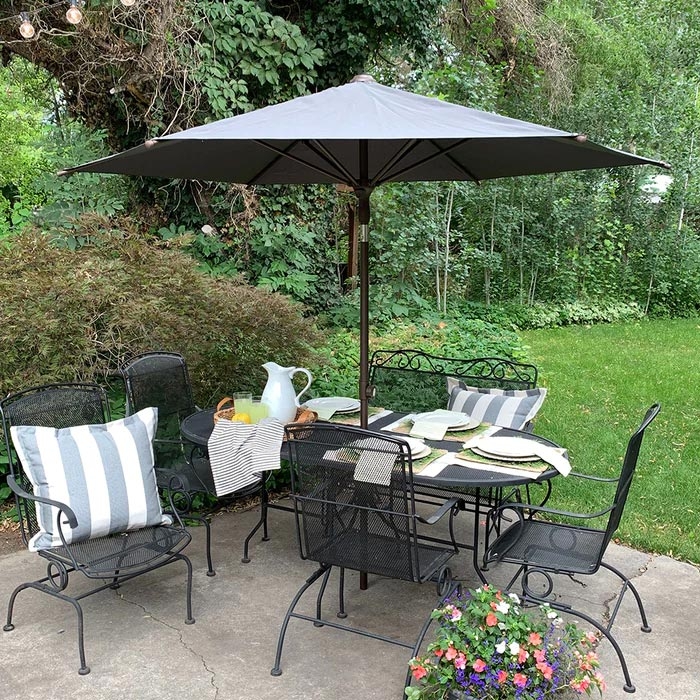 Beige Patio Umbrella Push Button Tilt 9 Foot Crank Lift