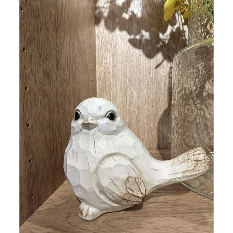 Bird Figurine: Distressed White Carved Aesthetic, Modern Farmhouse Accent