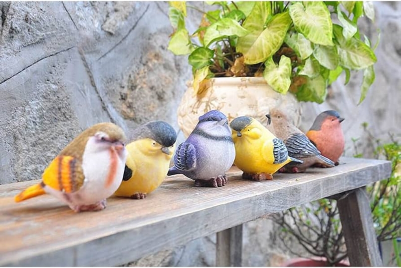 Bird Figurine Set, Ribbed Texture, Weathered Finish, Charming Shelf Decor