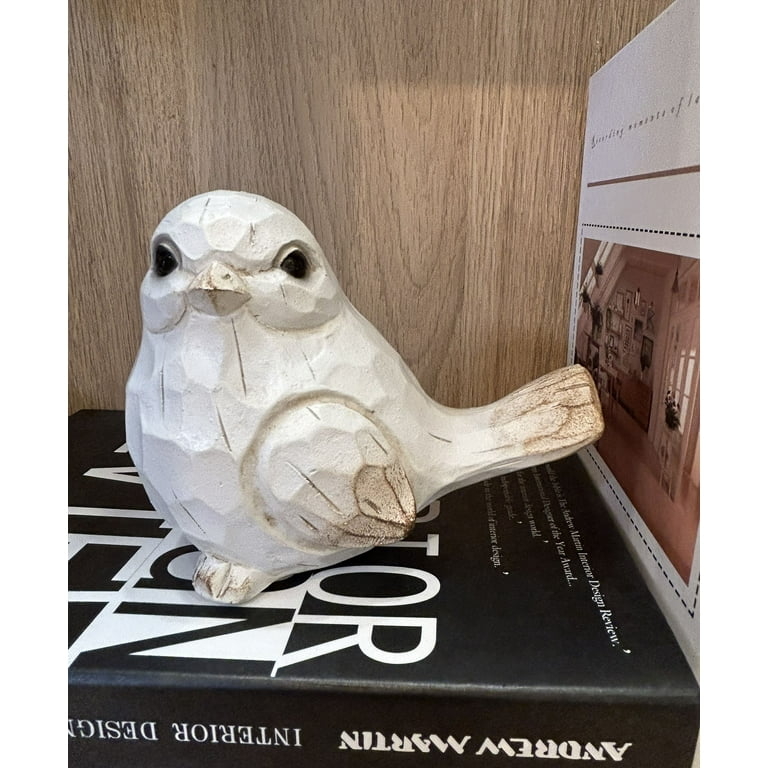 Bird Figurine: Whitewashed Carved Texture, Rustic Modern Farmhouse Decor