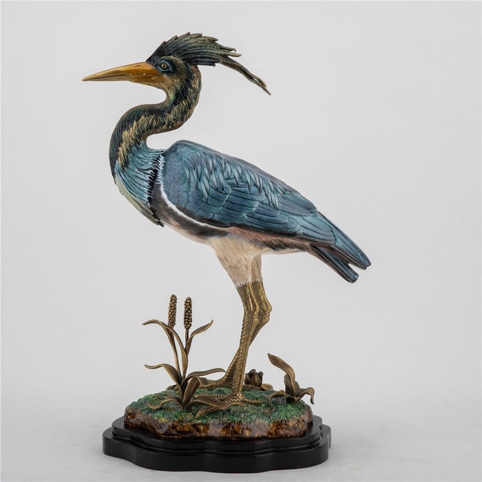 Bird Sculpture Porcelain Material Reed Motif Base Artisan Wildlife Decor