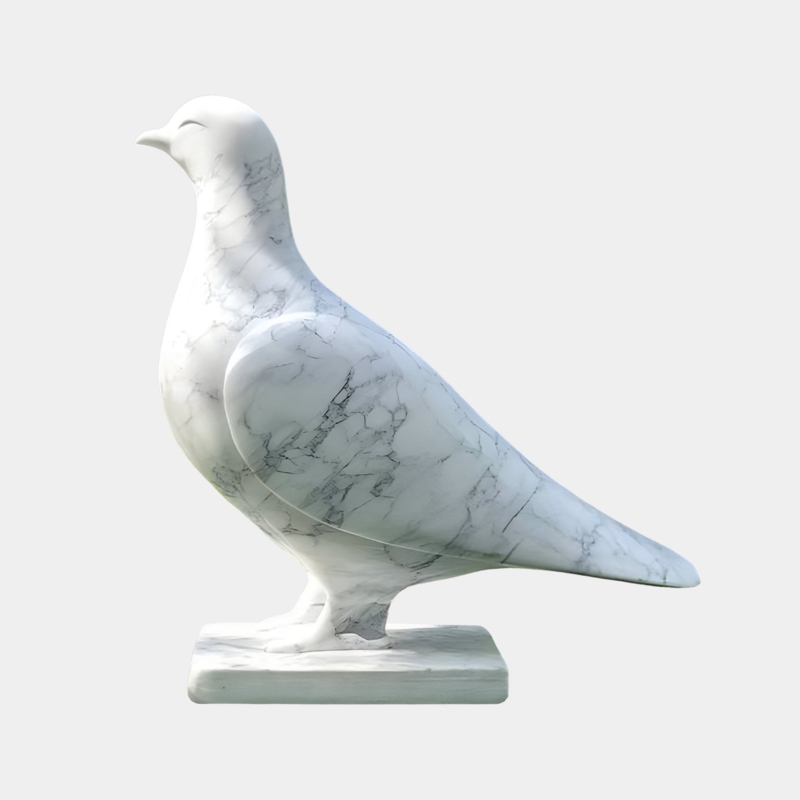 Bird Sculpture White Marble Minimalist Form Grey Stone Base