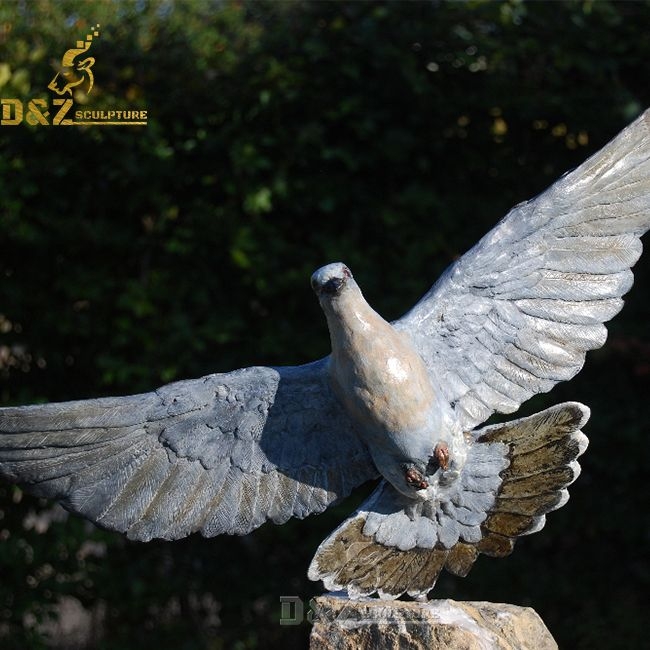 Bird Statue Bright White Perched Dove Stone Pedestal Base Matte