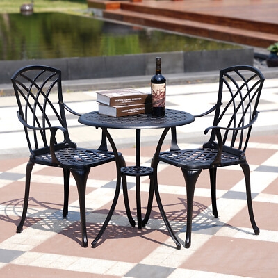 Bistro Set 3 Piece Dark Bronze Cast Metal Ornate Filigree Pattern